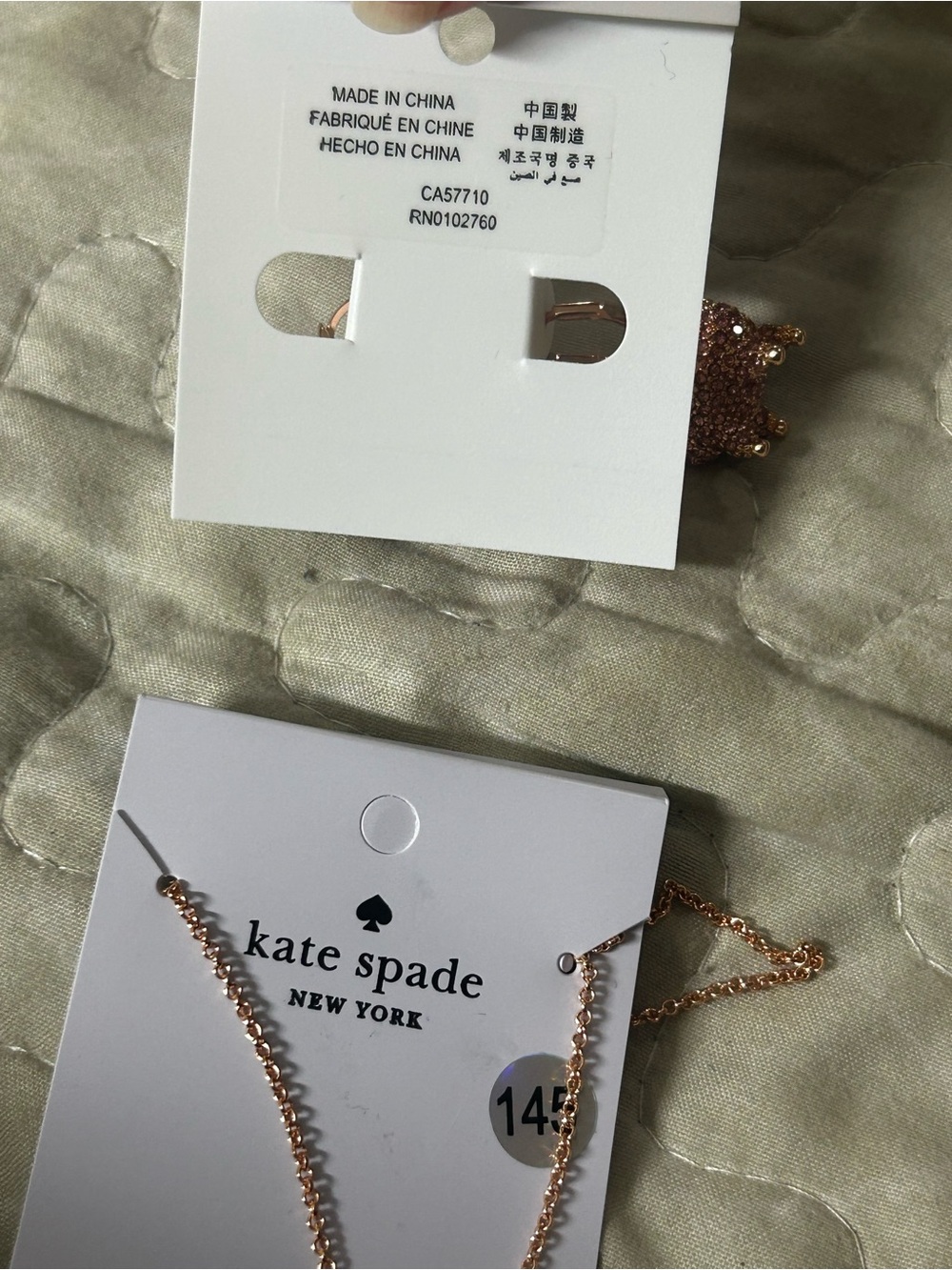 kate spade Rose Gold Glitter Bunny Necklace and Earrings Set - Picture 4 of 4